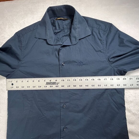 Roberto Cavalli Mens Long Sleeve Button-Up Dress Shirt Size 15 33/34 Medium Navy - Picture 7 of 8